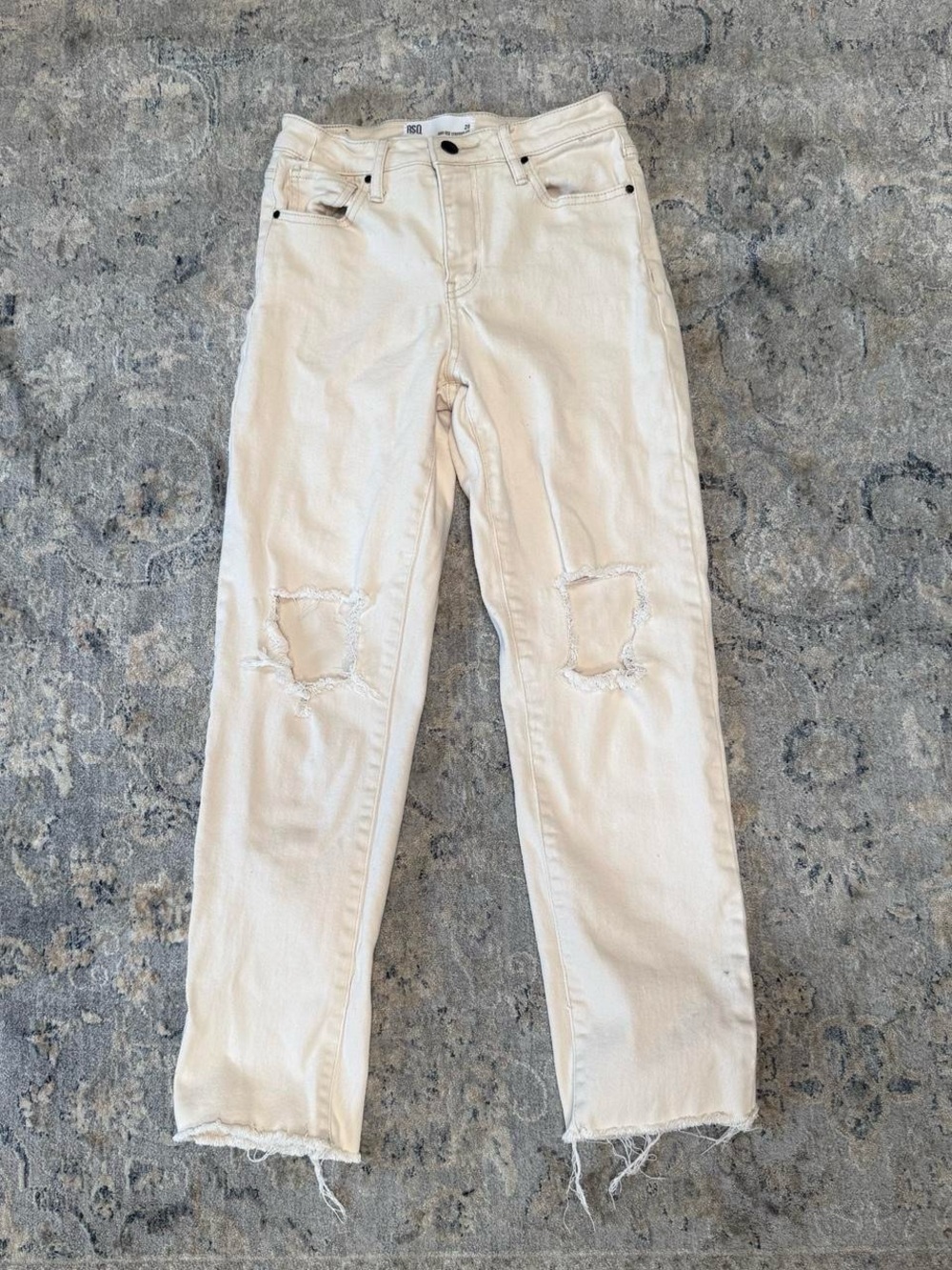 RSQ Distressed High-Rise Straight Jeans - Cream